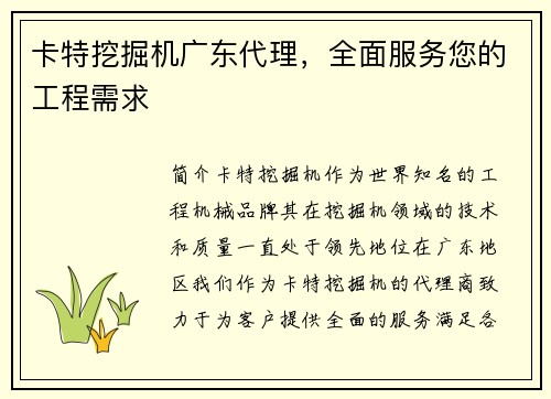 卡特挖掘机广东代理，全面服务您的工程需求