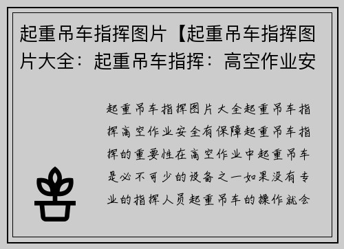起重吊车指挥图片【起重吊车指挥图片大全：起重吊车指挥：高空作业安全有保障】
